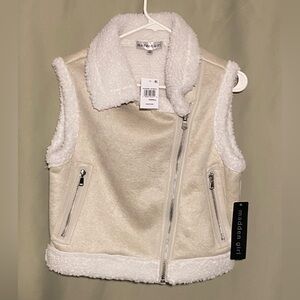 Madden Girl Juniors Shearling Moto Vest Oatmeal size X-Small NWT